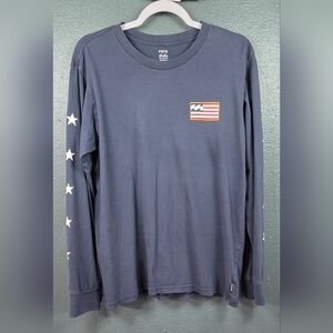 Billabong🇱🇷 American Flag Stars Blue Graphic Long Sleeve T-Shirt Men's LARGE
